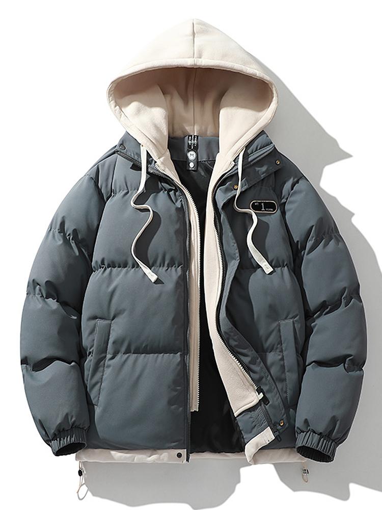 Daunenjacke – Warme Winterjacke mit Kapuze für Männer-Grau-S-Chaps Herrenmode