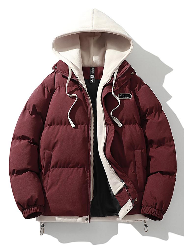 Daunenjacke – Warme Winterjacke mit Kapuze für Männer-Weinrot-S-Chaps Herrenmode