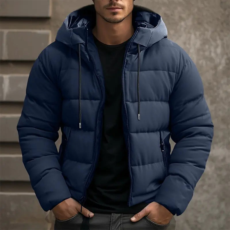Daunenjacke – wattiert – mit Kapuze – Daunenjacke – Winterjacke für Männer-Dunkelblau-M-Chaps Herrenmode