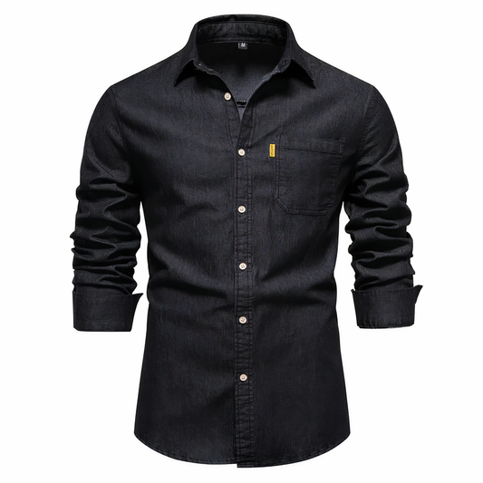 Denim Hemd - Langarm - Slim Fit - Button-Up Hemd - Herrenhemden-Schwarz-S-Chaps Herrenmode