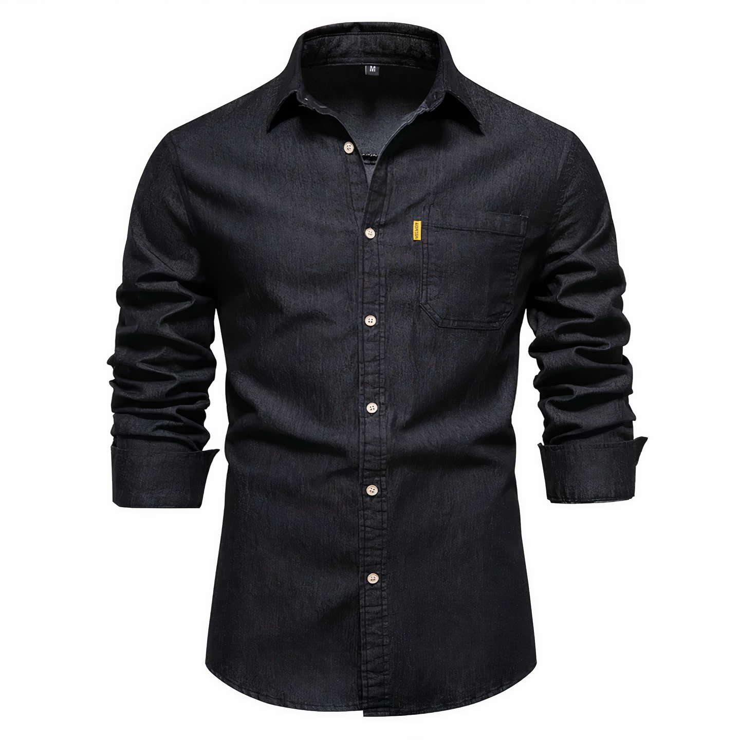 Denim-Hemd - Langärmeliges Hemd mit Knopfleiste und Brusttasche für Herren-Schwarz-S-Chaps Herrenmode