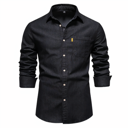 Denim-Hemd - Langärmeliges Hemd mit Knopfleiste und Brusttasche für Herren-Schwarz-S-Chaps Herrenmode