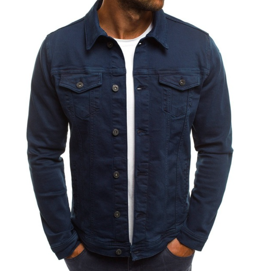 Denim-Jacke - Herren Button-Up Slim Fit Sommer Jeansjacke-Dunkelblau-M-Chaps Herrenmode