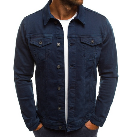 Denim Jacke - Herren Slim Fit Button-Up Sommer Jeansjacke-Dunkelblau-M-Chaps Herrenmode