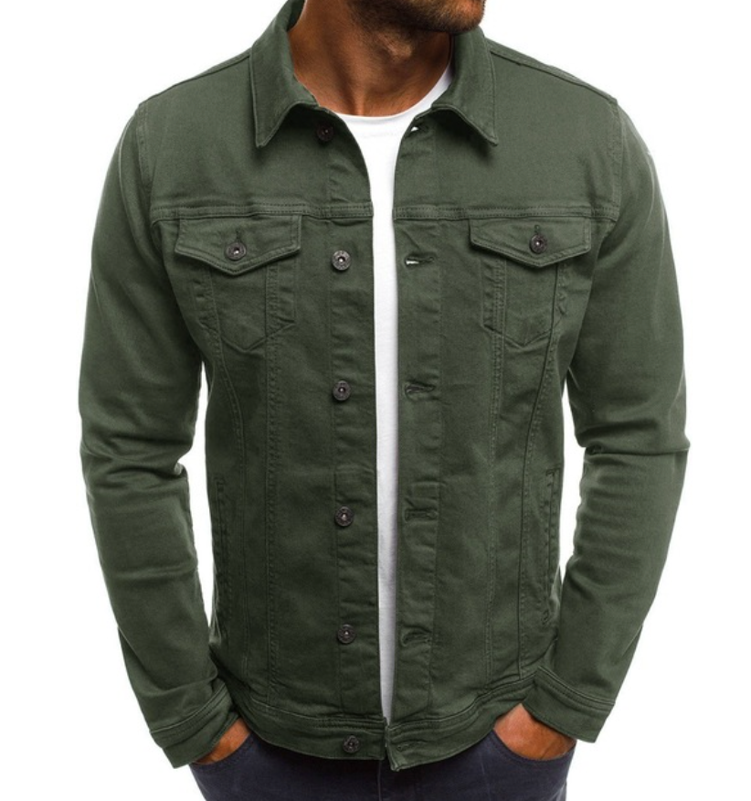 Denim Jacke - Herren Slim Fit Button-Up Sommer Jeansjacke-Grün-M-Chaps Herrenmode