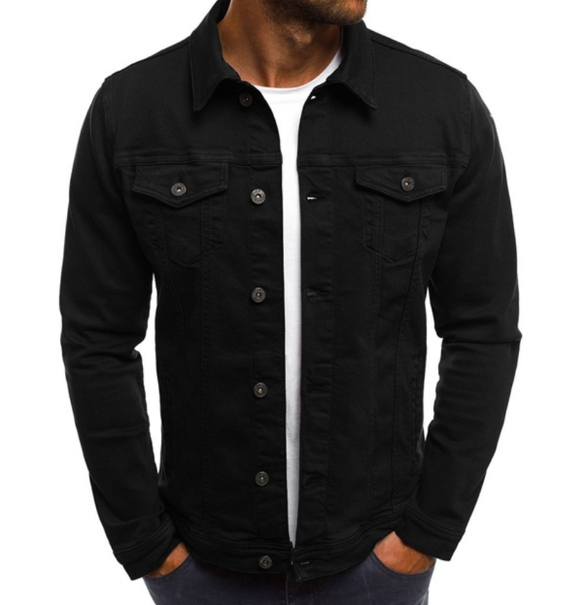 Denim Jacke - Herren Slim Fit Button-Up Sommer Jeansjacke-Schwarz-M-Chaps Herrenmode