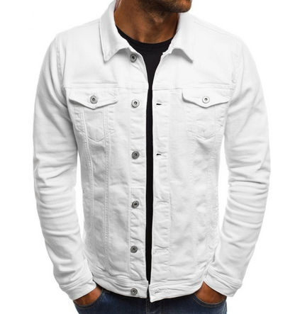 Denim Jacke - Herren Slim Fit Button-Up Sommer Jeansjacke-Weiß-M-Chaps Herrenmode
