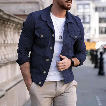 Denim Jacket | Brusttaschen | Slim Fit | Sommerjacke | Herrenjacke-Dunkelblau-S-Chaps Herrenmode
