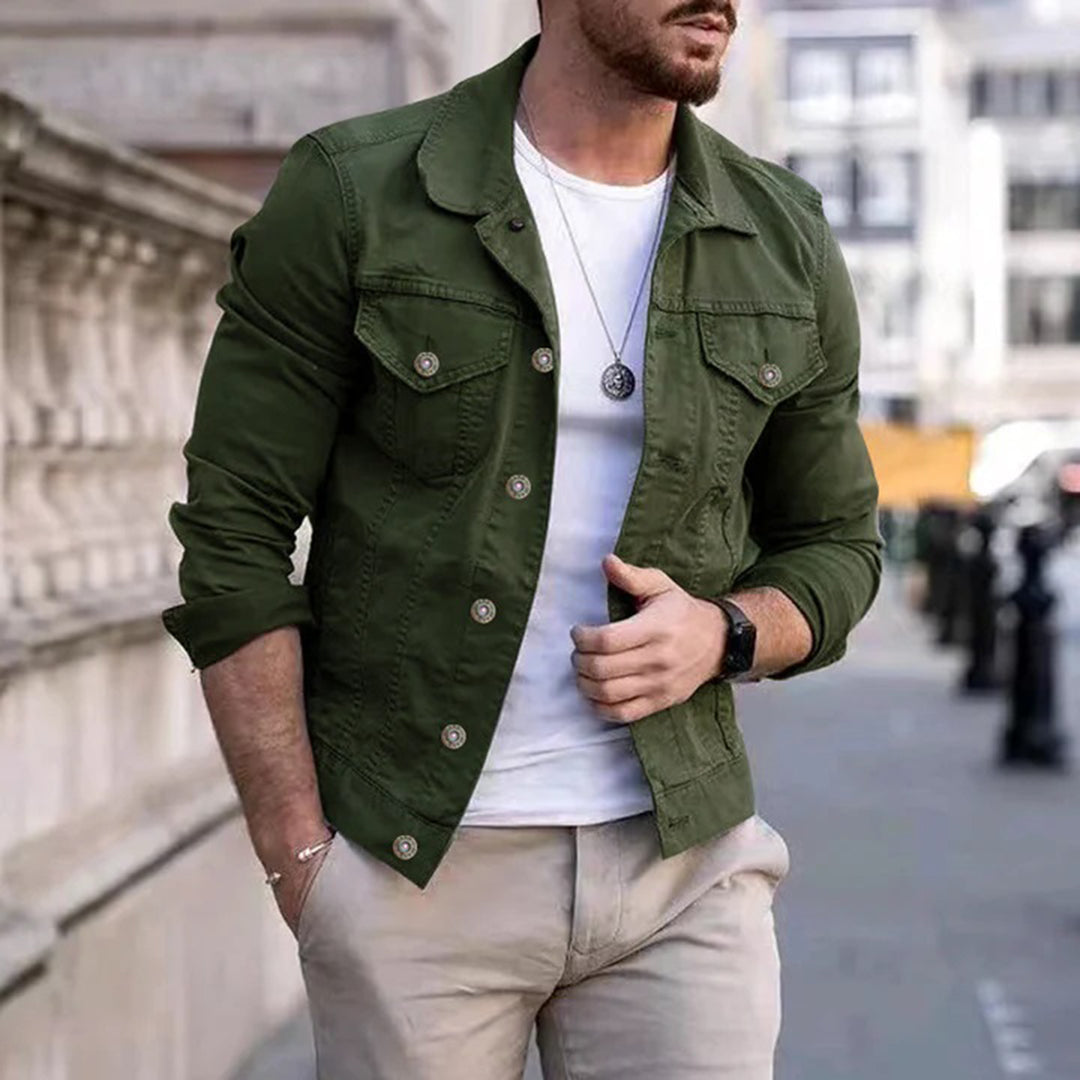 Denim Jacket | Brusttaschen | Slim Fit | Sommerjacke | Herrenjacke-Grün-S-Chaps Herrenmode