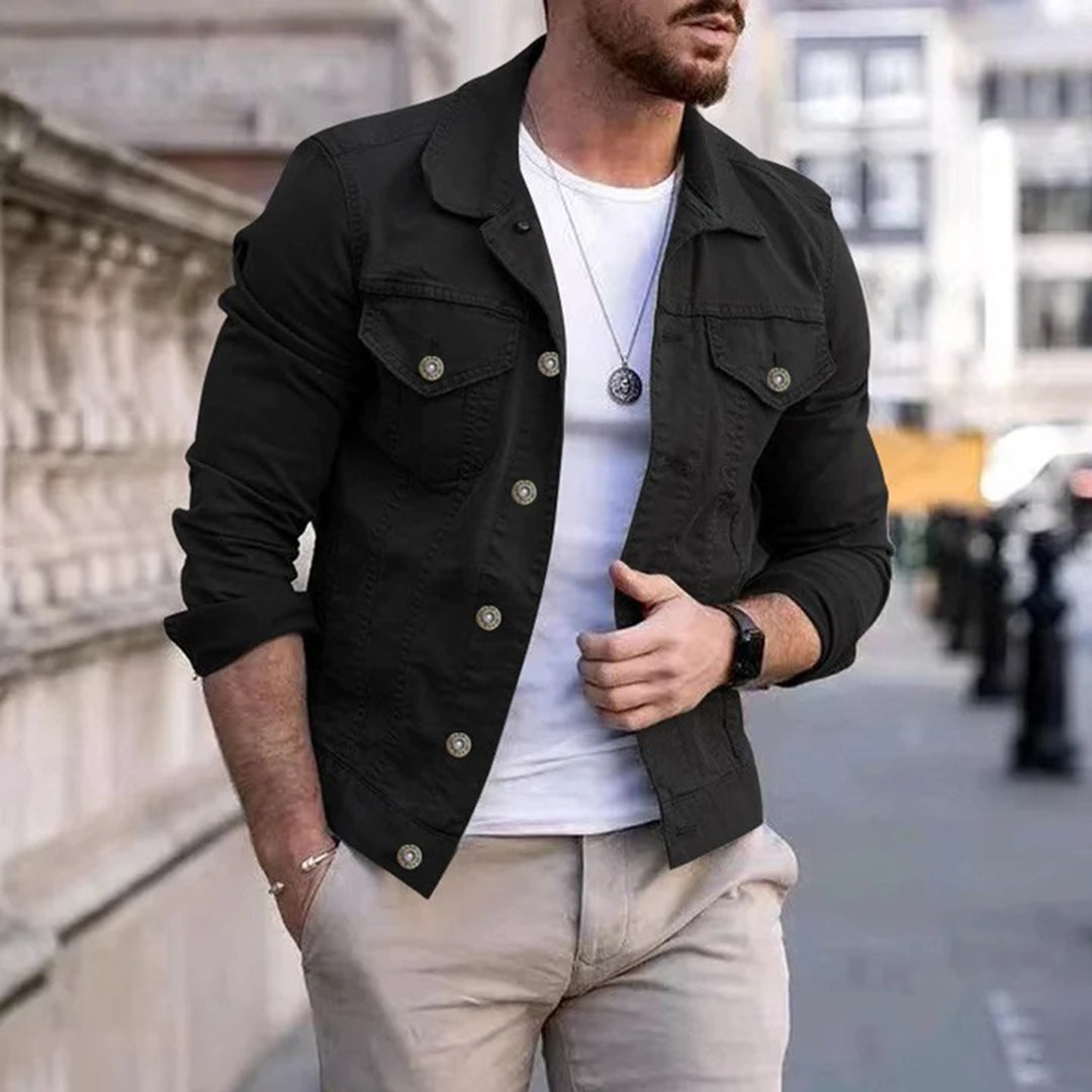Denim Jacket | Brusttaschen | Slim Fit | Sommerjacke | Herrenjacke-Schwarz-S-Chaps Herrenmode
