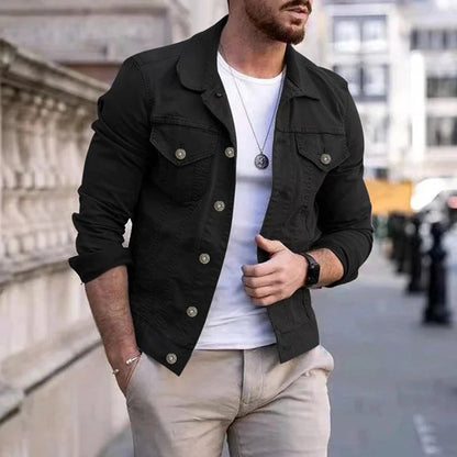 Denim Jacket | Brusttaschen | Slim Fit | Sommerjacke | Herrenjacke-Schwarz-S-Chaps Herrenmode