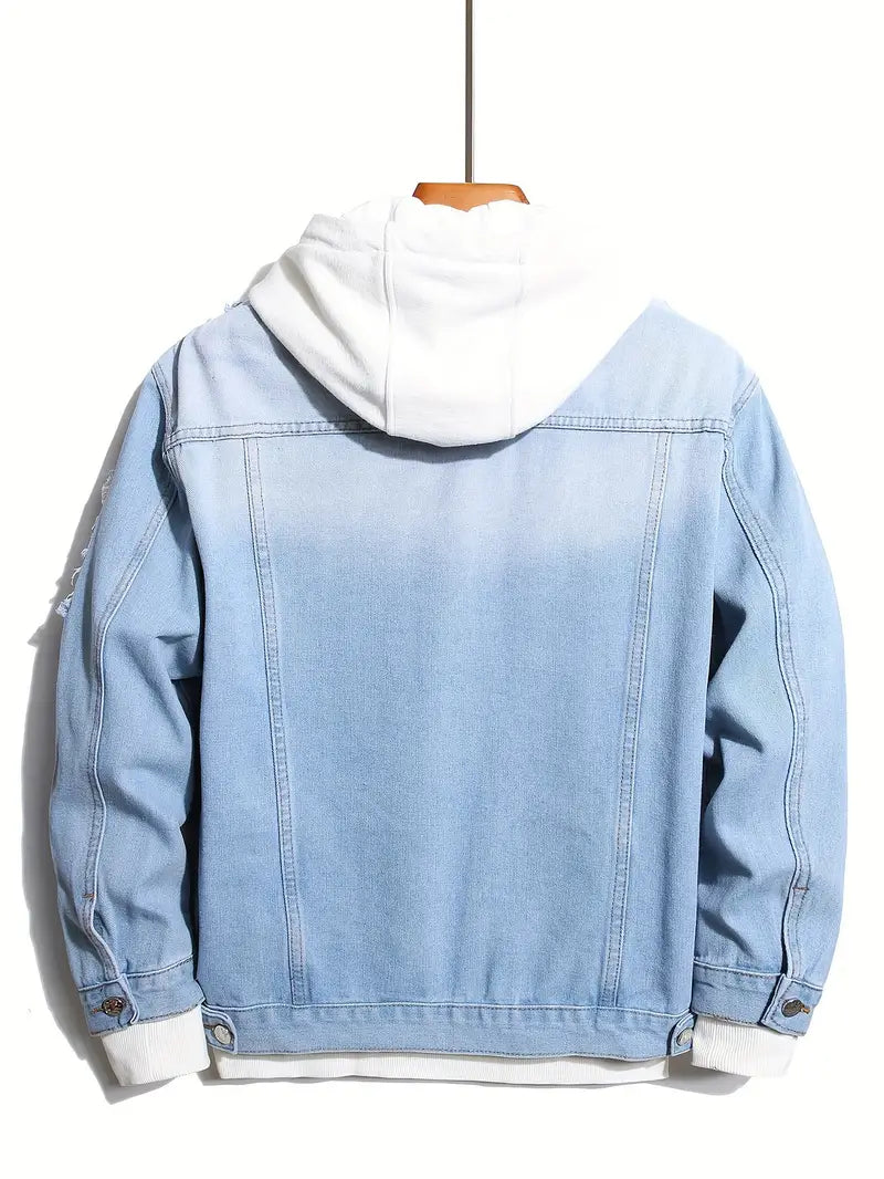 Denim Jacket - Casual - Hellblau - Jeansjacke mit Patches - Herrenjacke-Chaps Herrenmode