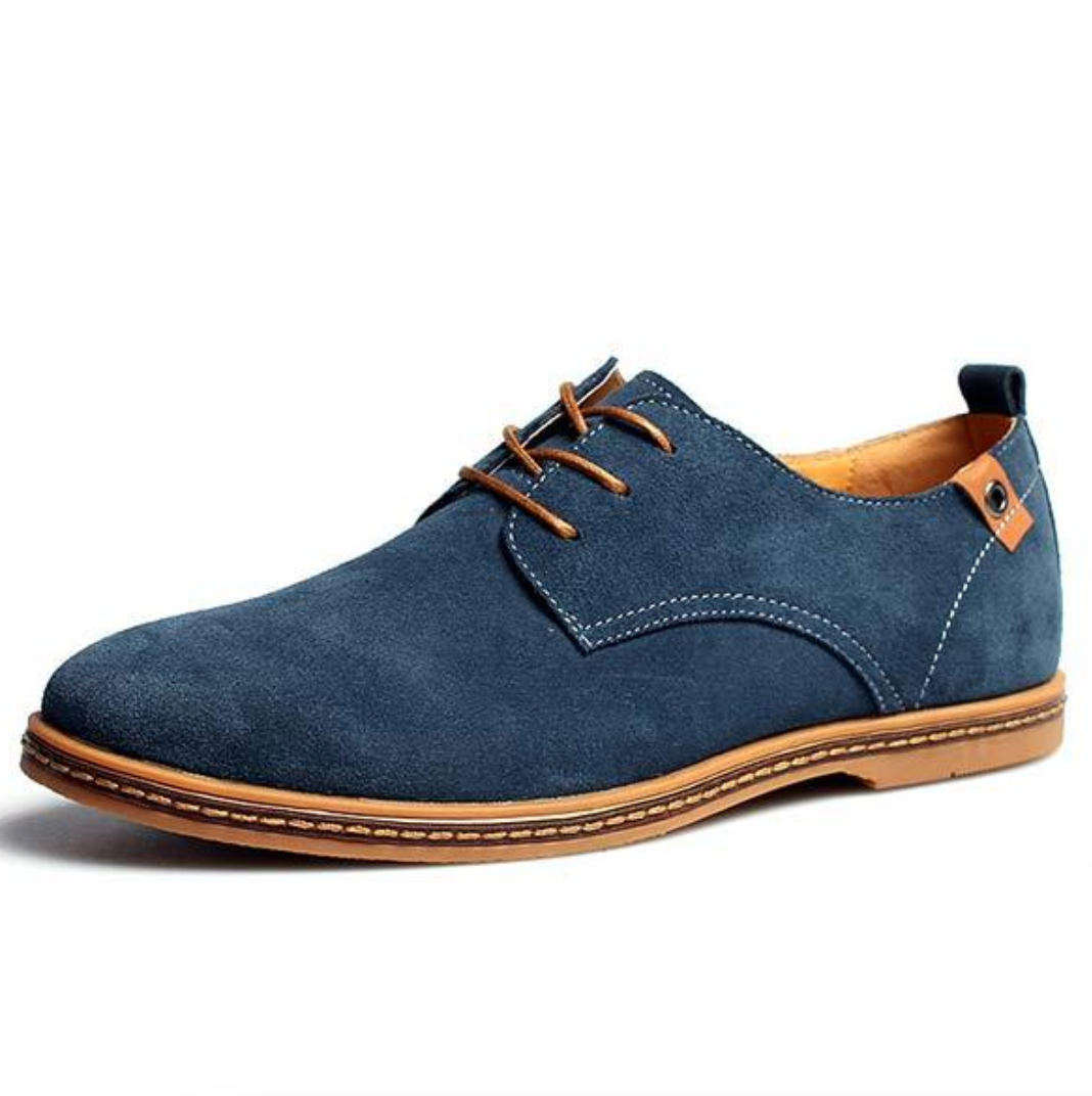 Dress Shoes - Flache Herren Schnürschuhe aus Wildleder-Blau-38-Chaps Herrenmode