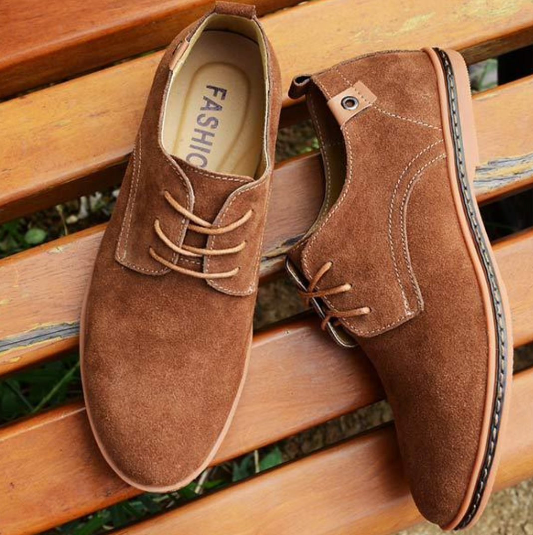 Dress Shoes - Flache Herren Schnürschuhe aus Wildleder-Hellbraun-38-Chaps Herrenmode