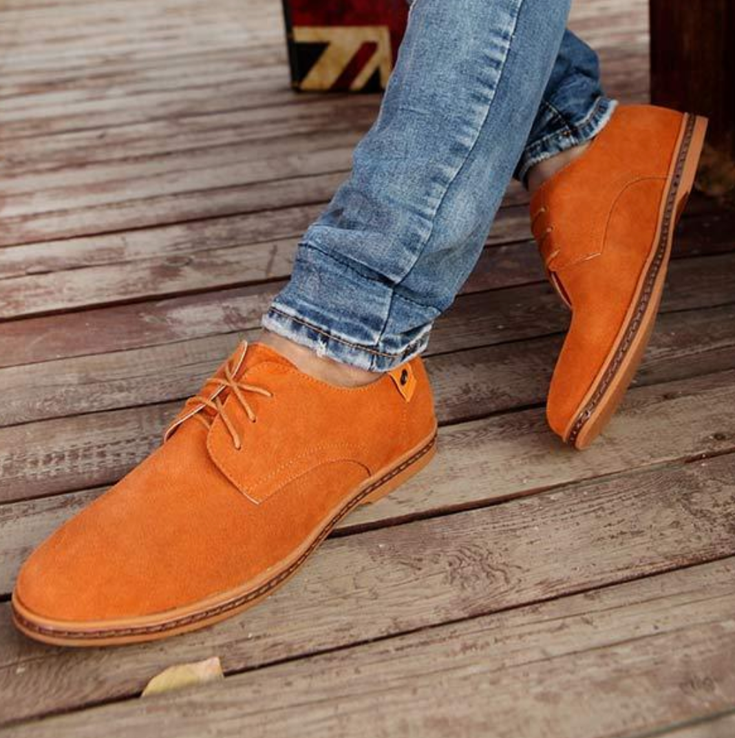 Dress Shoes - Flache Herren Schnürschuhe aus Wildleder-Orange-38-Chaps Herrenmode