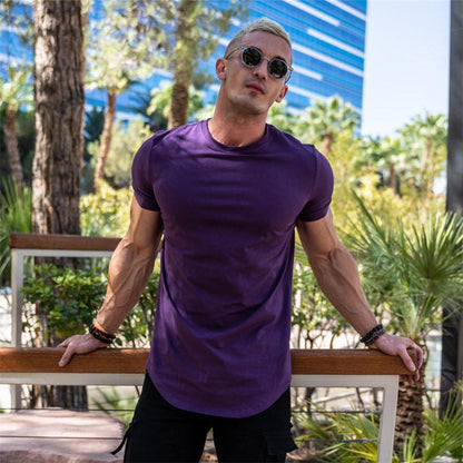 Einfarbiges T-Shirt – Herren-T-Shirt mit Rundhalsausschnitt-Lila-S-Chaps Herrenmode