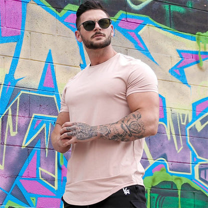 Einfarbiges T-Shirt – Herren-T-Shirt mit Rundhalsausschnitt-Rosa-S-Chaps Herrenmode