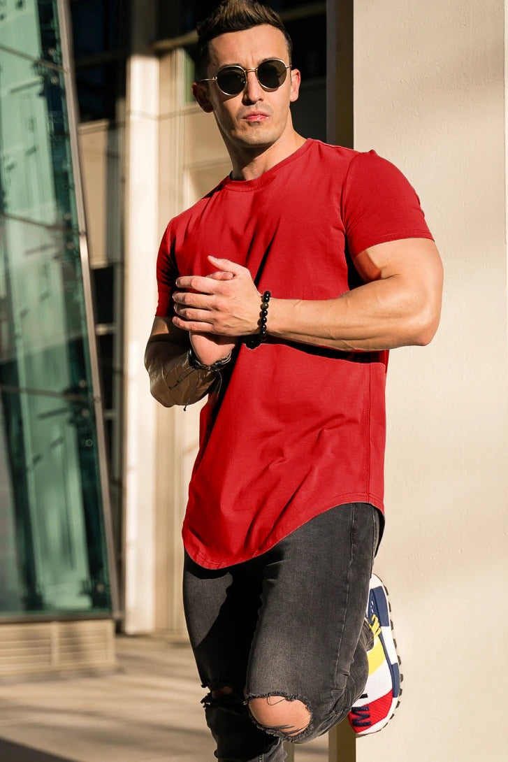 Einfarbiges T-Shirt – Herren-T-Shirt mit Rundhalsausschnitt-Rot-S-Chaps Herrenmode