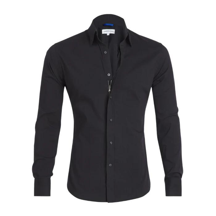 Elite - Anti-Knitter-Bluse mit Reißverschluss-Schwarz-XS-Chaps Herrenmode
