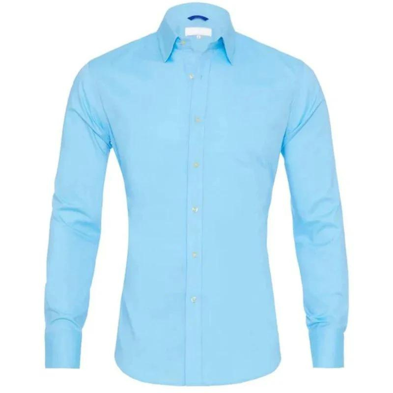 Faltenfreies Hemd – Langärmeliges, Bügelfreies Herrenhemd mit Knopfleiste-Hellblau-S-Chaps Herrenmode