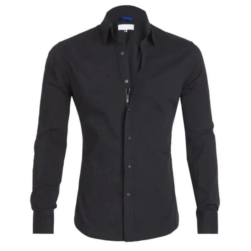 Faltenfreies Hemd – Langärmeliges, Bügelfreies Herrenhemd mit Knopfleiste-Schwarz-S-Chaps Herrenmode