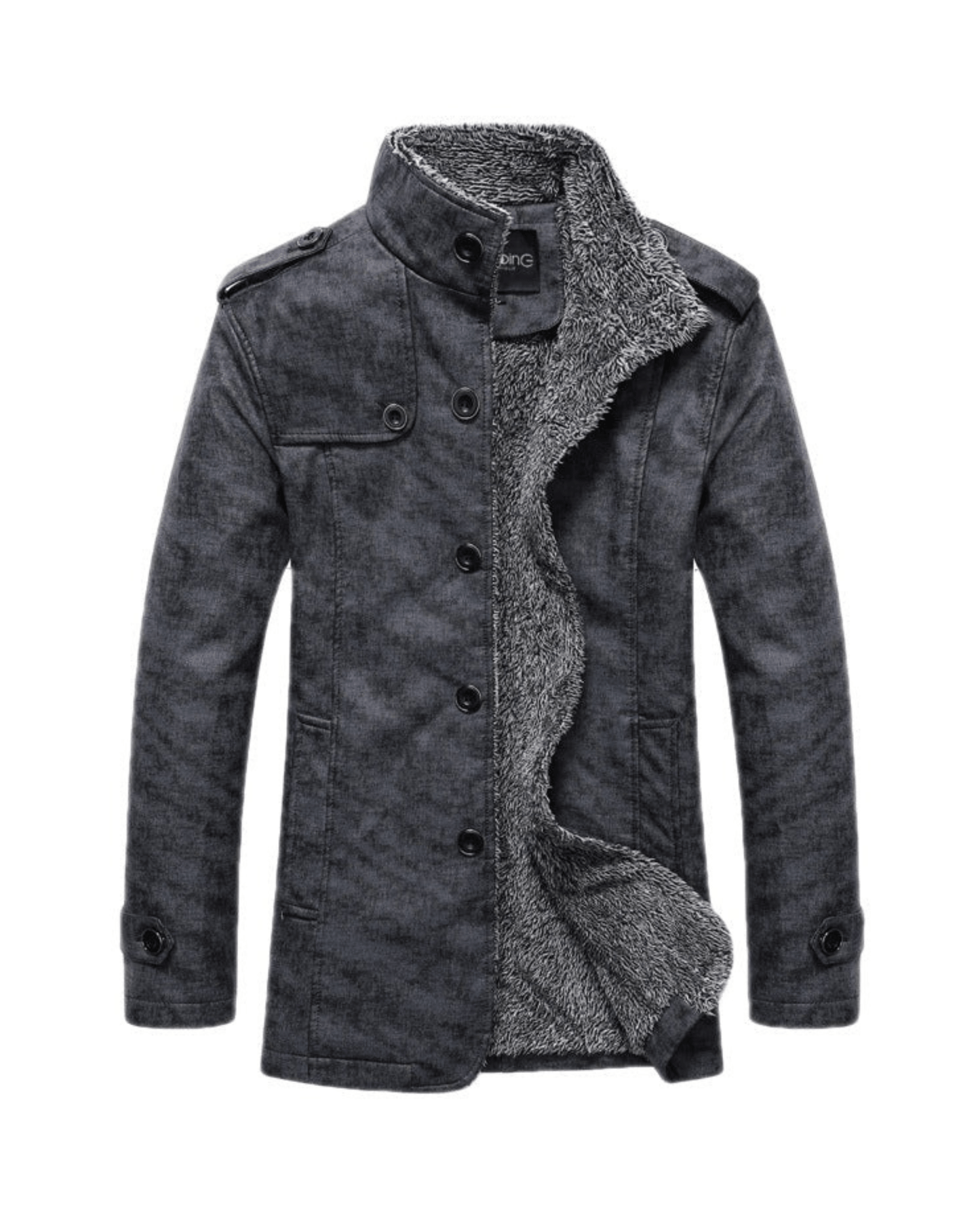 Fellgefütterte Jacke | Warm | Stehkragen | Winterjacke | Herrenjacke-Dunkelgrau-M-Chaps Herrenmode