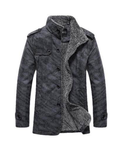 Fellgefütterte Jacke | Warm | Stehkragen | Winterjacke | Herrenjacke-Dunkelgrau-M-Chaps Herrenmode