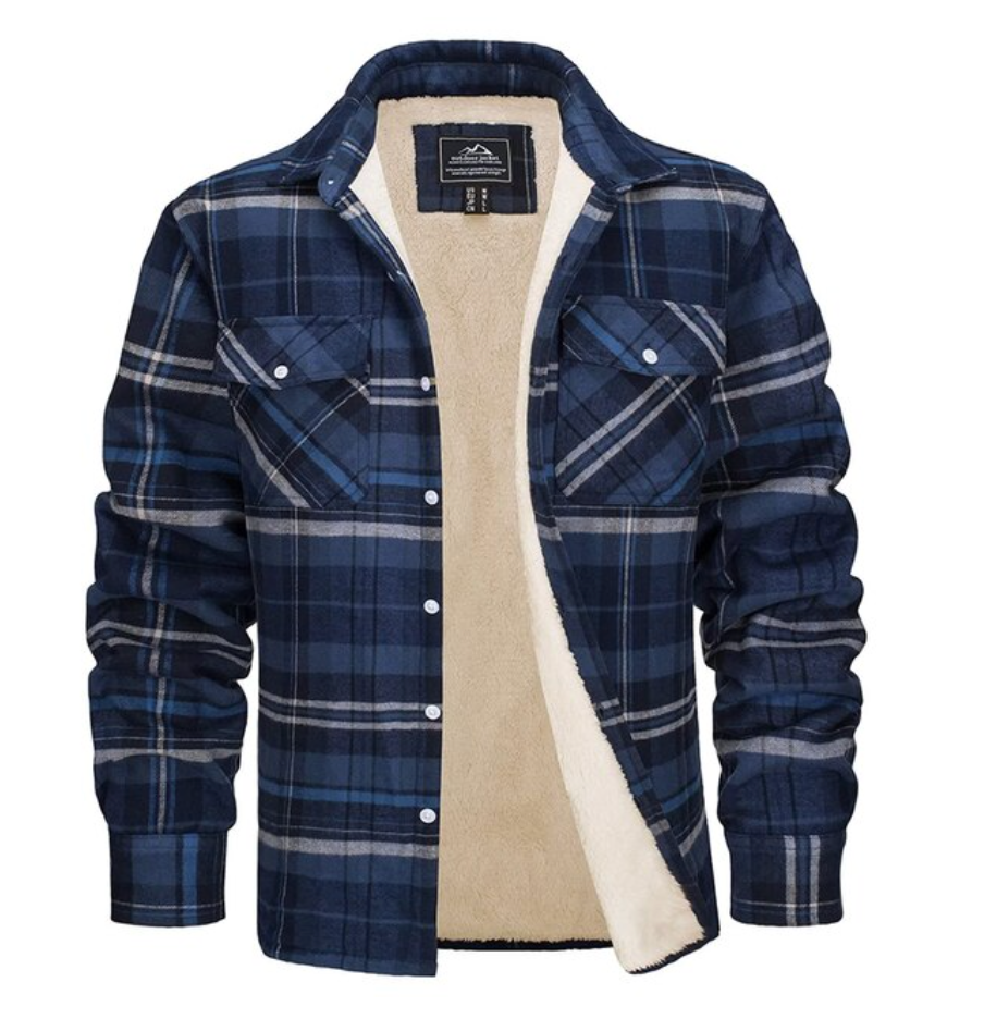 Flanellhemd - Fleece gefüttert - Überhemd - Kariertes Hemd - Herrenbekleidung-Blau-S-Chaps Herrenmode