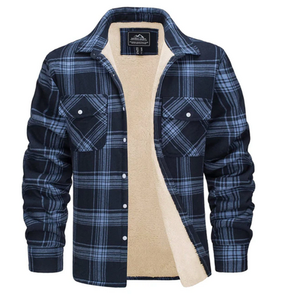 Flanellhemd - Fleece gefüttert - Überhemd - Kariertes Hemd - Herrenbekleidung-Marineblau-S-Chaps Herrenmode