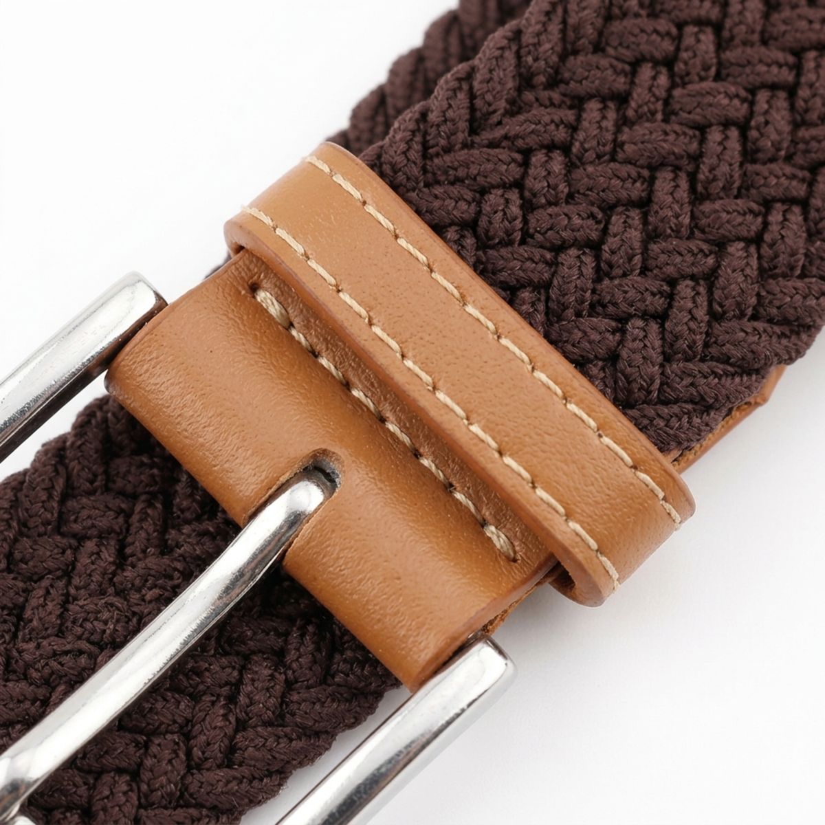Flechtgürtel Herren | Stoffgürtel | Dehnbar | Lederdetails-Dunkelbraun-76-86 cm-Chaps Herrenmode