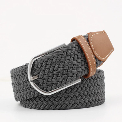 Flechtgürtel Herren | Stoffgürtel | Dehnbar | Lederdetails-Grau-76-86 cm-Chaps Herrenmode
