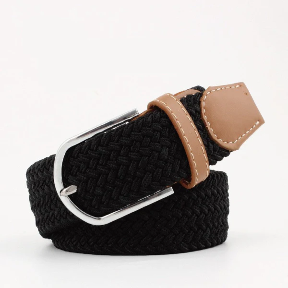 Flechtgürtel Herren | Stoffgürtel | Dehnbar | Lederdetails-Schwarz-76-86 cm-Chaps Herrenmode