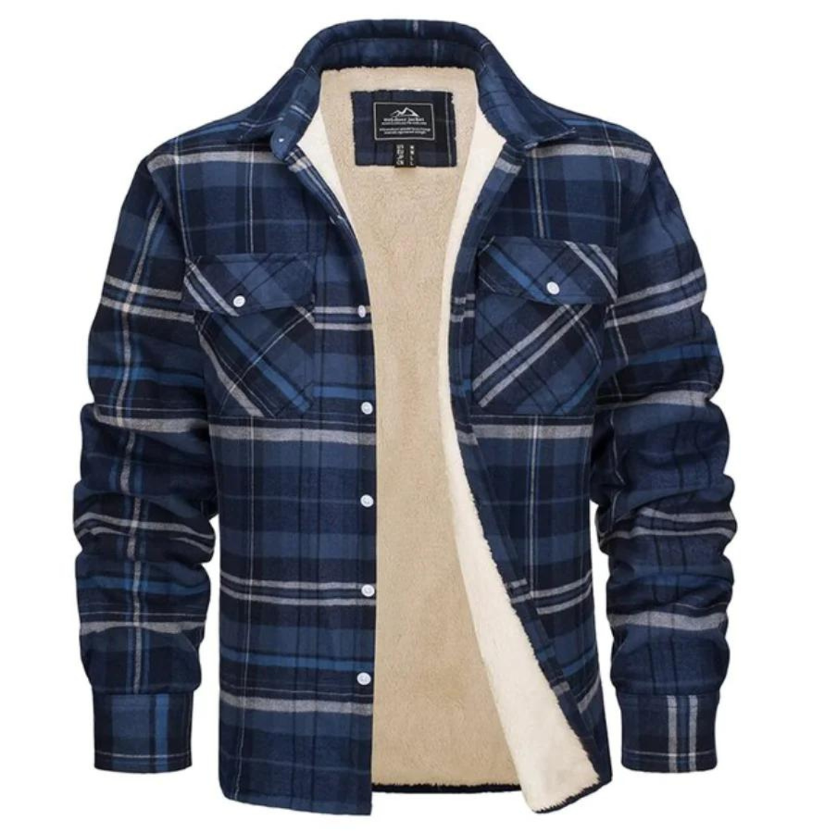 Fleece Gefütterte Jacke | Kariert | Button-Up | Flanellhemd | Winterjacke-Blau-Grau-S-Chaps Herrenmode