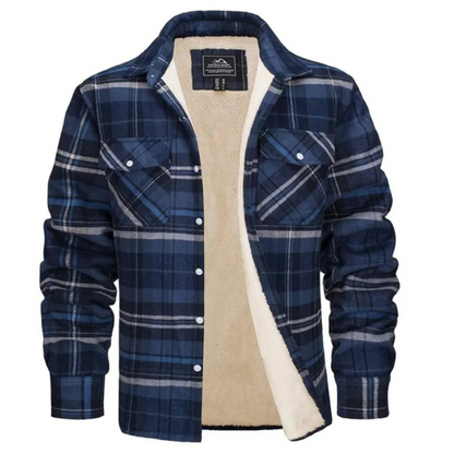 Fleece Gefütterte Jacke | Kariert | Button-Up | Flanellhemd | Winterjacke-Blau-Grau-S-Chaps Herrenmode