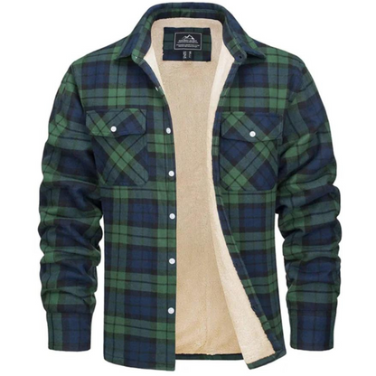 Fleece Gefütterte Jacke | Kariert | Button-Up | Flanellhemd | Winterjacke-Grün-S-Chaps Herrenmode