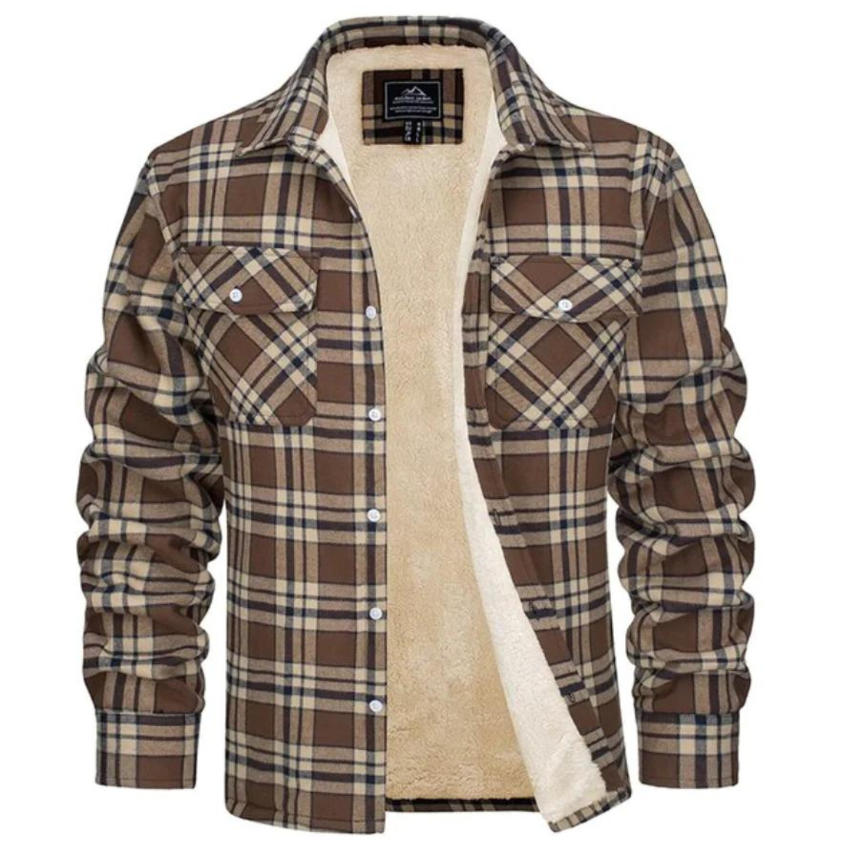 Fleece Gefütterte Jacke | Kariert | Button-Up | Flanellhemd | Winterjacke-Khaki-S-Chaps Herrenmode
