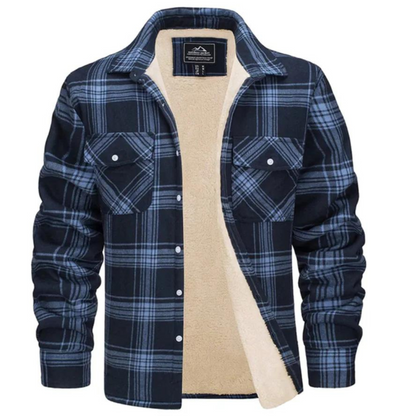 Fleece Gefütterte Jacke | Kariert | Button-Up | Flanellhemd | Winterjacke-Marineblau-S-Chaps Herrenmode