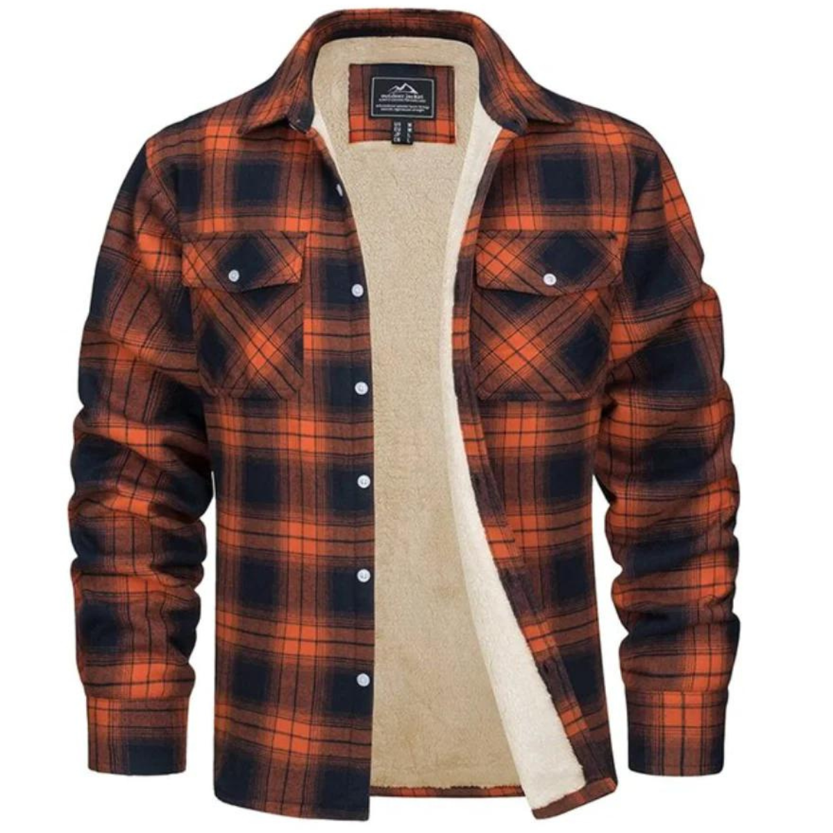 Fleece Gefütterte Jacke | Kariert | Button-Up | Flanellhemd | Winterjacke-Orange-S-Chaps Herrenmode