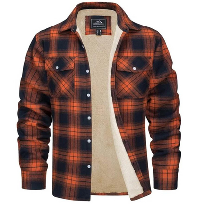 Fleece Gefütterte Jacke | Kariert | Button-Up | Flanellhemd | Winterjacke-Orange-S-Chaps Herrenmode