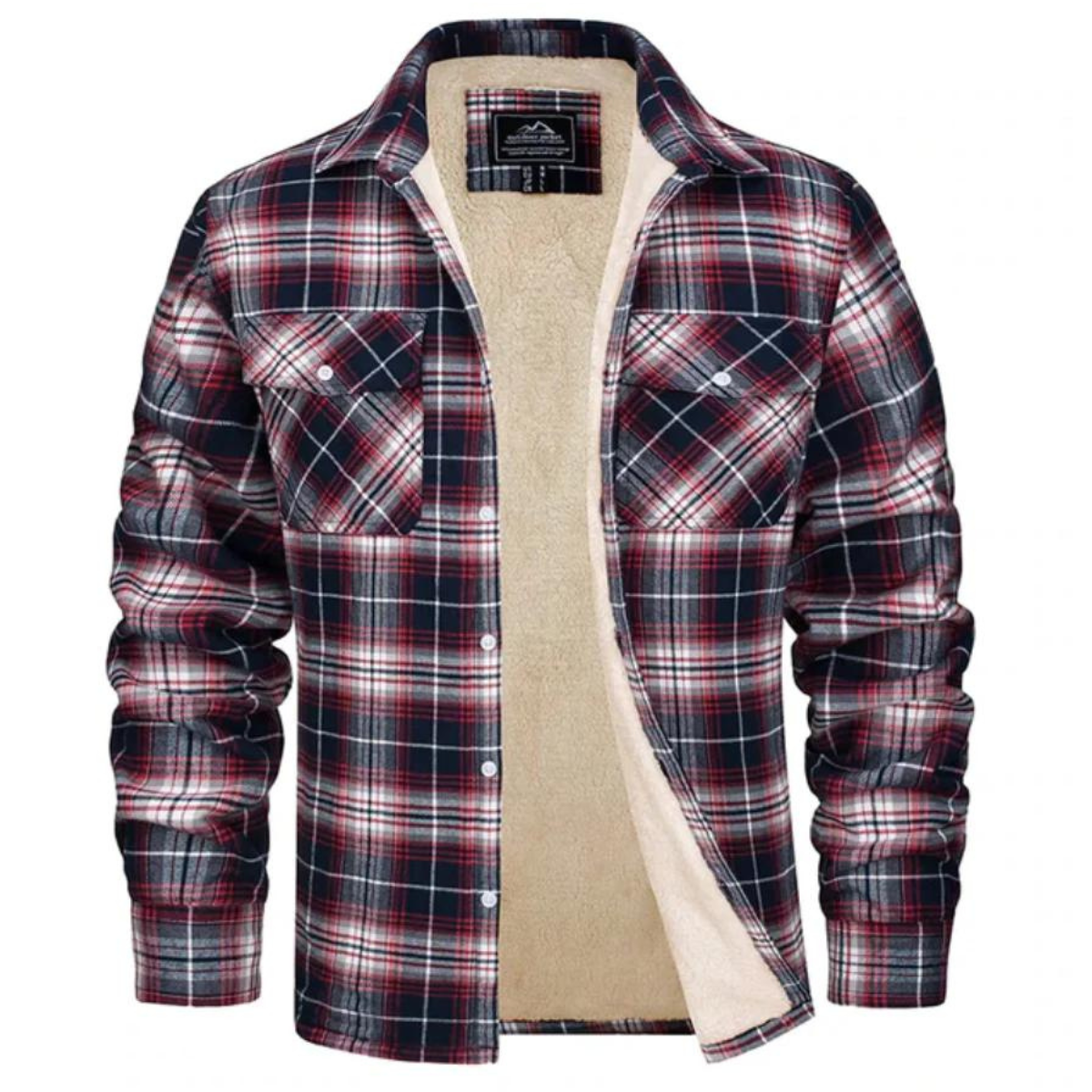 Fleece Gefütterte Jacke | Kariert | Button-Up | Flanellhemd | Winterjacke-Rot-S-Chaps Herrenmode