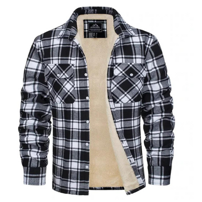 Fleece Gefütterte Jacke | Kariert | Button-Up | Flanellhemd | Winterjacke-Schwarz-S-Chaps Herrenmode