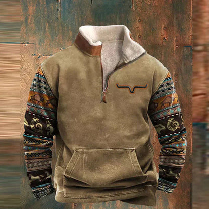 Fleece-Pullover | Half Zip | Warm | Fleece-Pullover | Herren Winterbekleidung-Khaki-S-Chaps Herrenmode