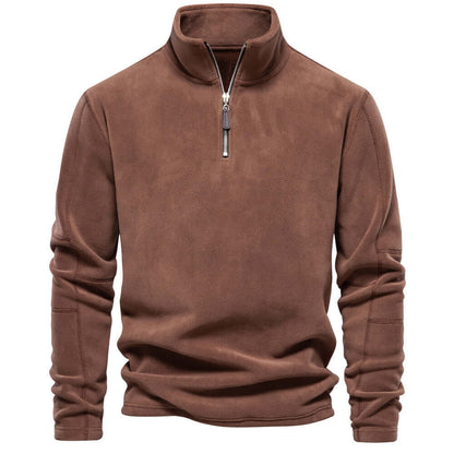 Fleece Pullover - Half Zip - Warm - Quarter Zip Fleece - Fleece für Männer-Braun-S-Chaps Herrenmode