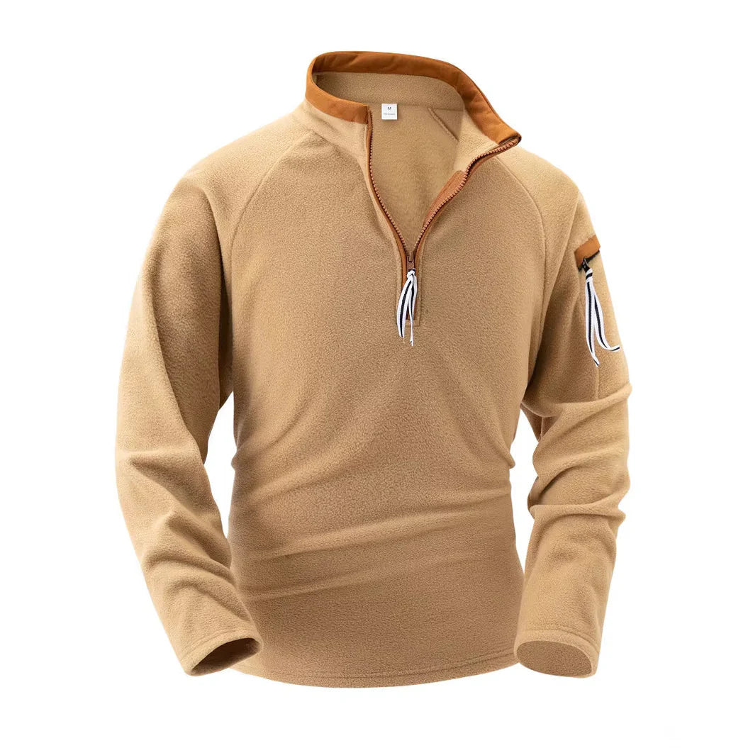 Fleece-Pullover | Lässig | Warm | Fleece mit halbem Reißverschluss | Fleece-Pullover für Männer-Braun-S-Chaps Herrenmode