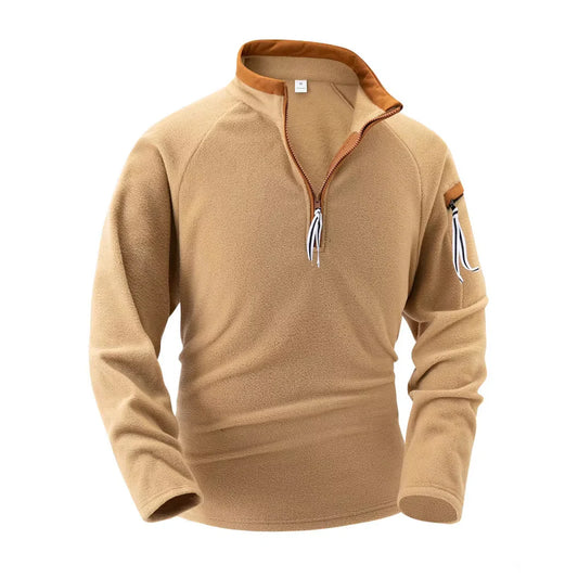 Fleece-Pullover | Lässig | Warm | Fleece mit halbem Reißverschluss | Fleece-Pullover für Männer-Braun-S-Chaps Herrenmode