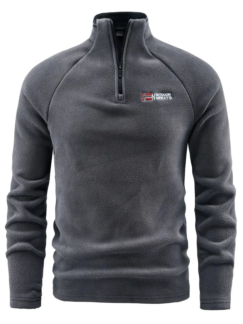 Fleece-Pullover - Warmes Fleece-Sweatshirt mit Viertelreißverschluss für Männer-Dunkelgrau-M-Chaps Herrenmode