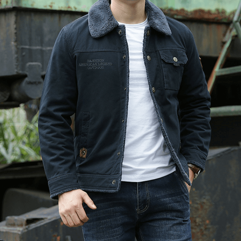 Fleece gefütterte Jacke | Button-Up | Brusttasche | Winterjacke | Herrenjacke-Chaps Herrenmode
