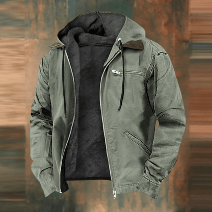 Fleece-gefütterte Jacke – mit Kapuze – mit Reißverschluss – Winterjacke – Herrenjacken-Grün-S-Chaps Herrenmode