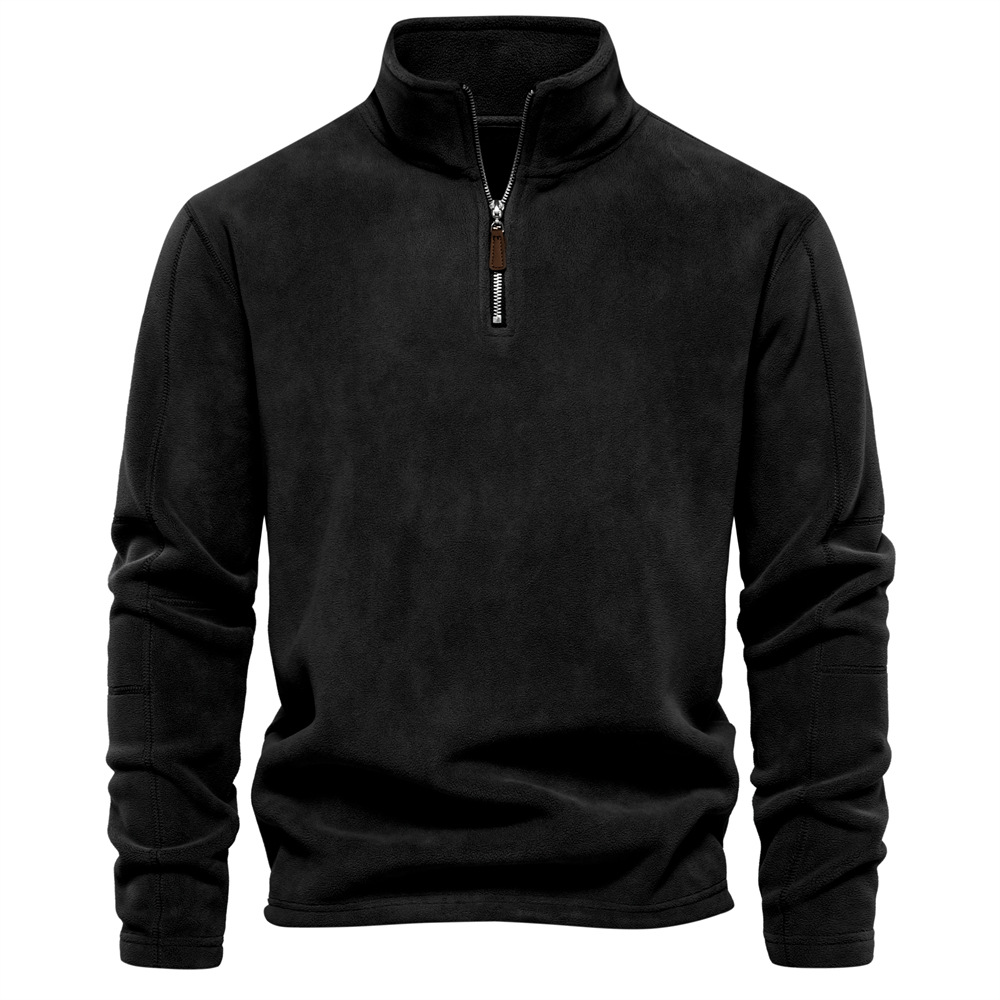 Fleece mit Viertelreißverschluss – warm – Langarm – Herren-Pullover mit halbem Reißverschluss – Herrenbekleidung-Schwarz-S-Chaps Herrenmode