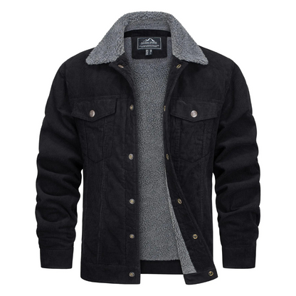 Fleecegefütterte Jacke – Cord – Reguläre Passform – Winterjacke – Herrenjacke-Schwarz-S-Chaps Herrenmode